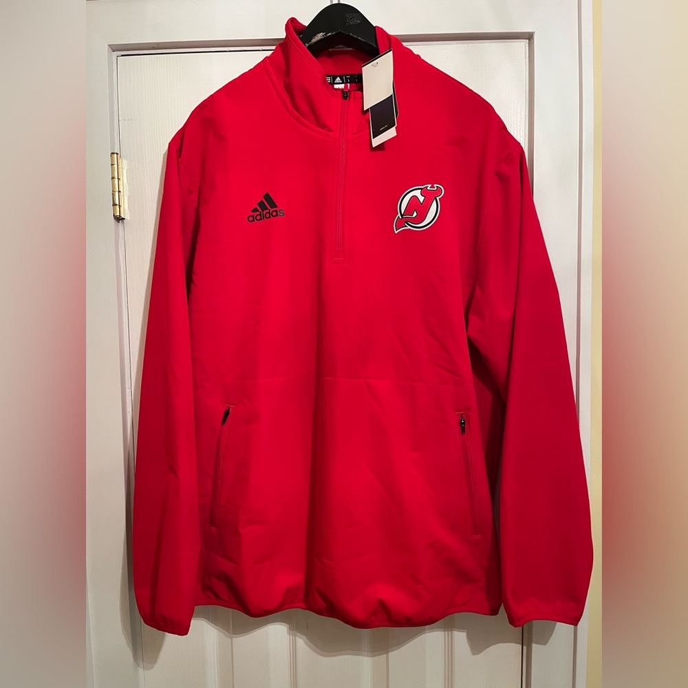 Adidas NJ Devils Quarter-zip Jacket, NWT + Adidas NJ Devils hat (new)